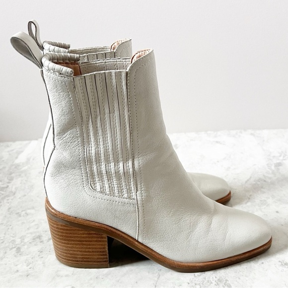 Anthropologie Silent D Naydo Chelsea Heel Boots 37 White Leather Southwestern - Picture 5 of 10